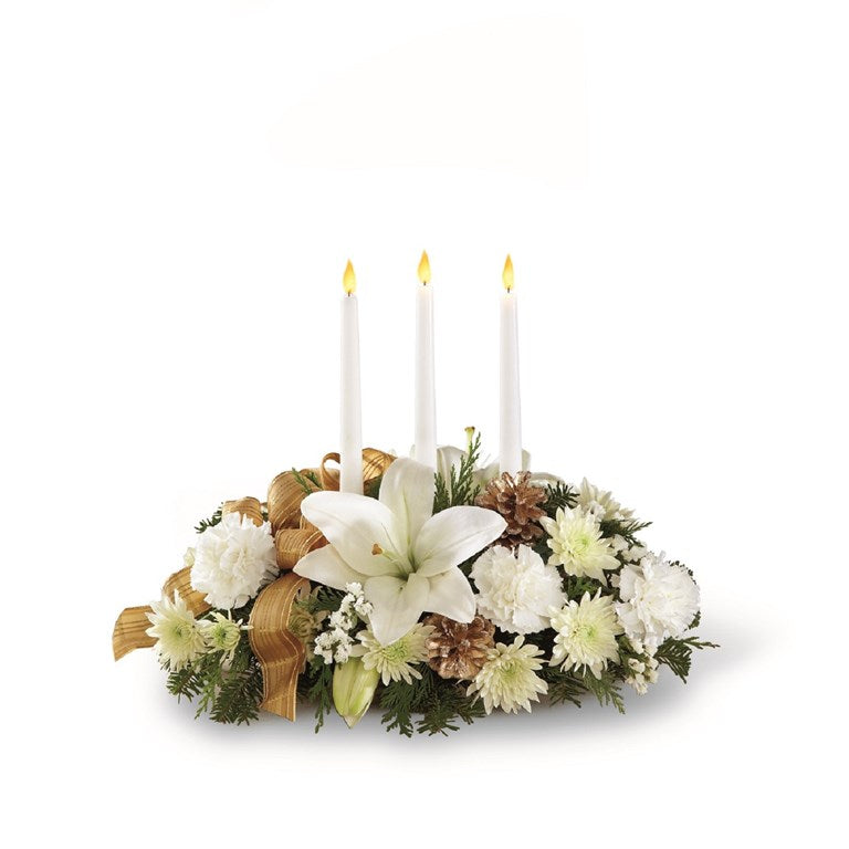 White lilies and more Seasons Glow Centerpiece – Flowers By Marianne, Hampton Falls NH