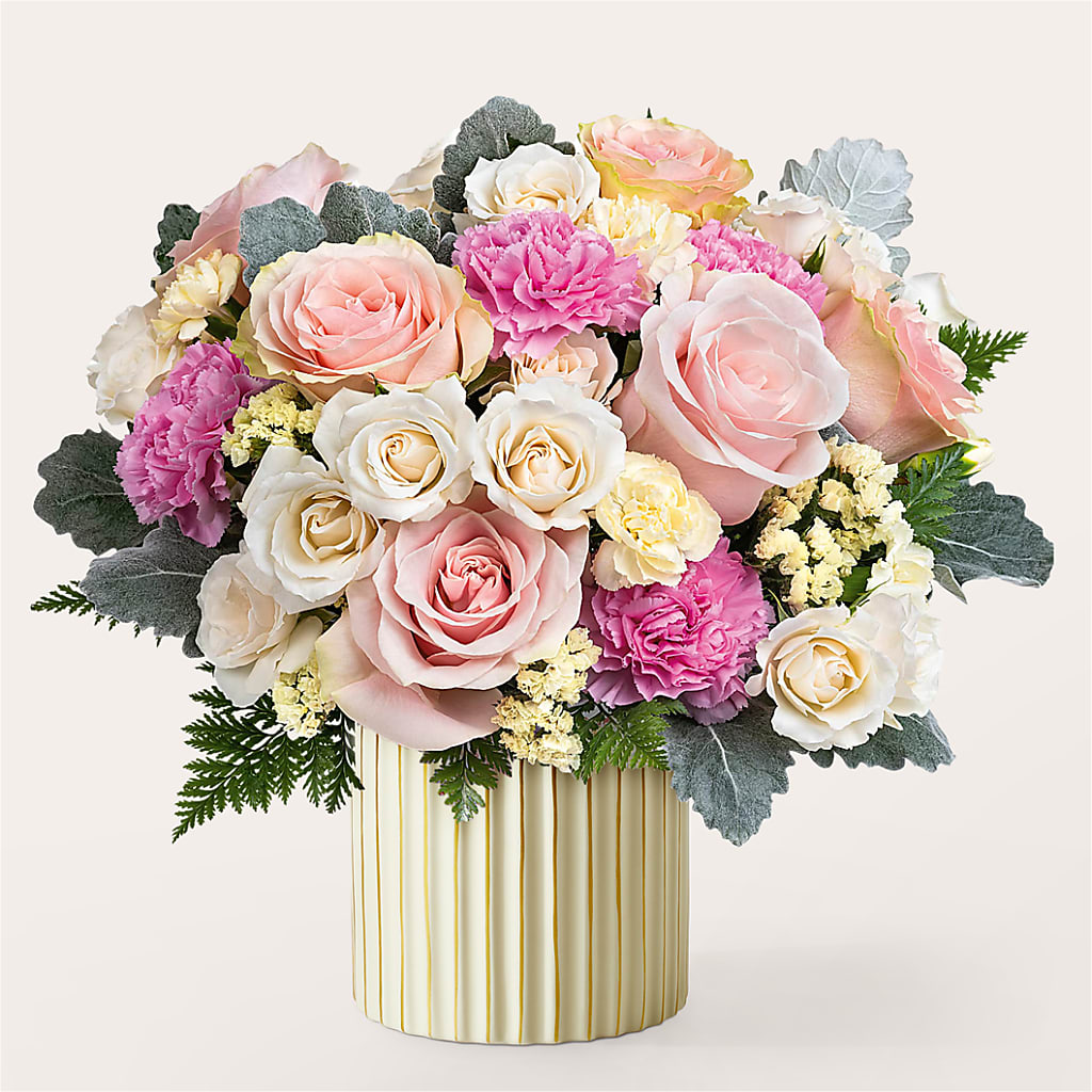 Blissful Moments Bouquet with Ivory Vase – Flowers By Marianne, Hampton Falls NH