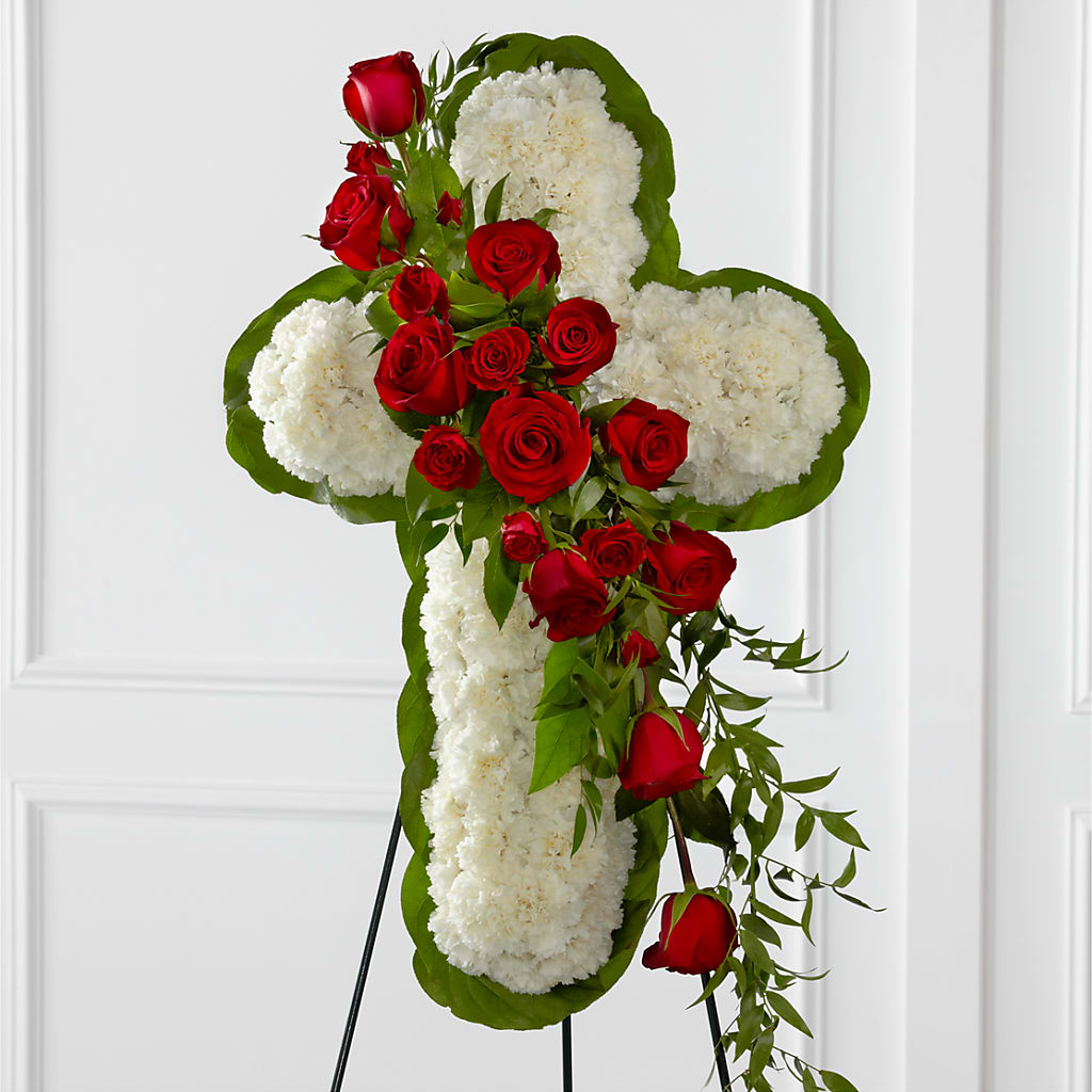 Floral Cross Easel – Flowers By Marianne, Hampton Falls NH