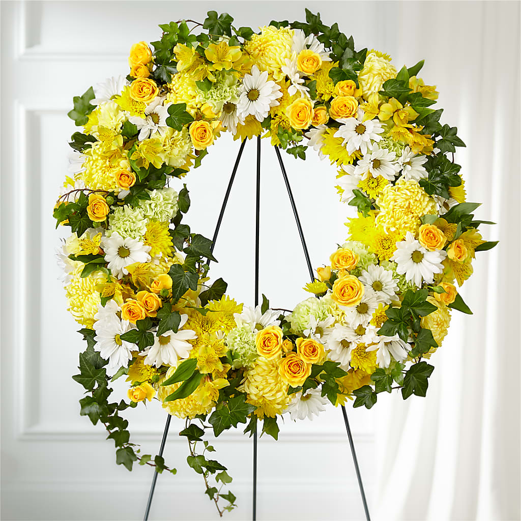 Golden Remembrance Wreath – Flowers By Marianne, Hampton Falls NH