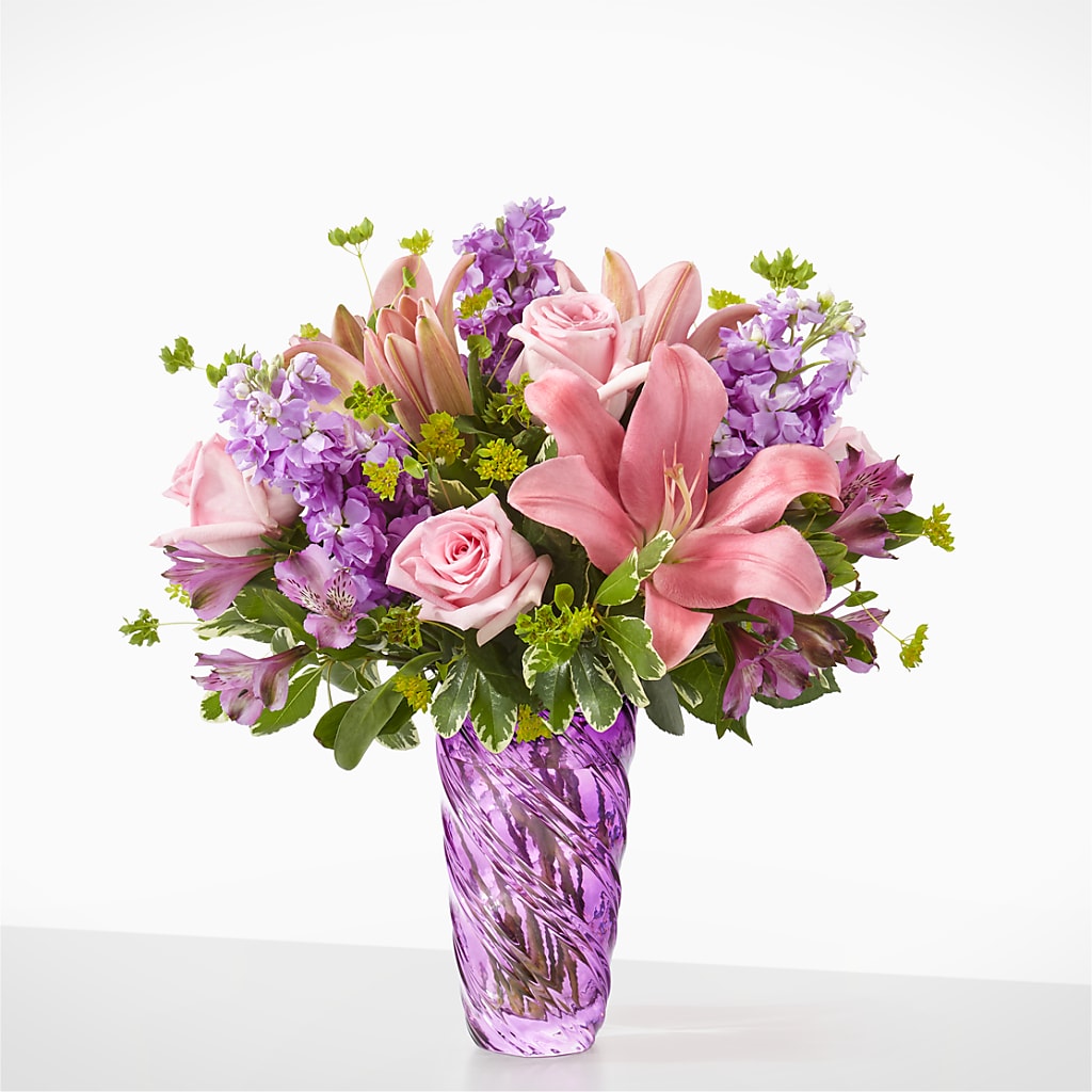 Precious Petals Bouquet with Luxe Swirl Vase – Flowers By Marianne, Hampton Falls NH