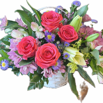 Coral Crush Garden Basket Arrangement –  Flowers By Marianne, Hampton Falls NH