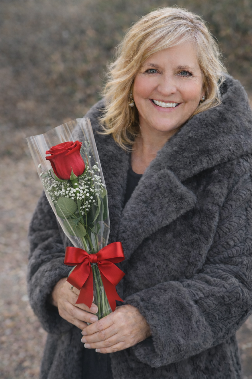 Stylish Faux Fur Coat & Roses Package