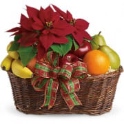 Fresh fruit and Poinsettia Basket –  Flowers By Marianne, Hampton Falls NH