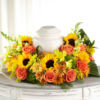 Faithful Sunflower Cremation Adornment –  Flowers By Marianne, Hampton Falls NH