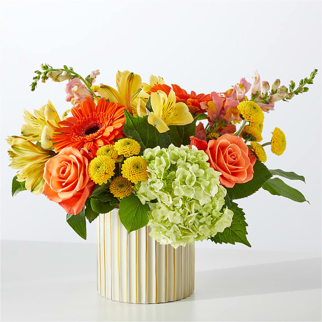 Autumn Sunshine Bouquet with Ivory Vase –  Flowers By Marianne, Hampton Falls NH