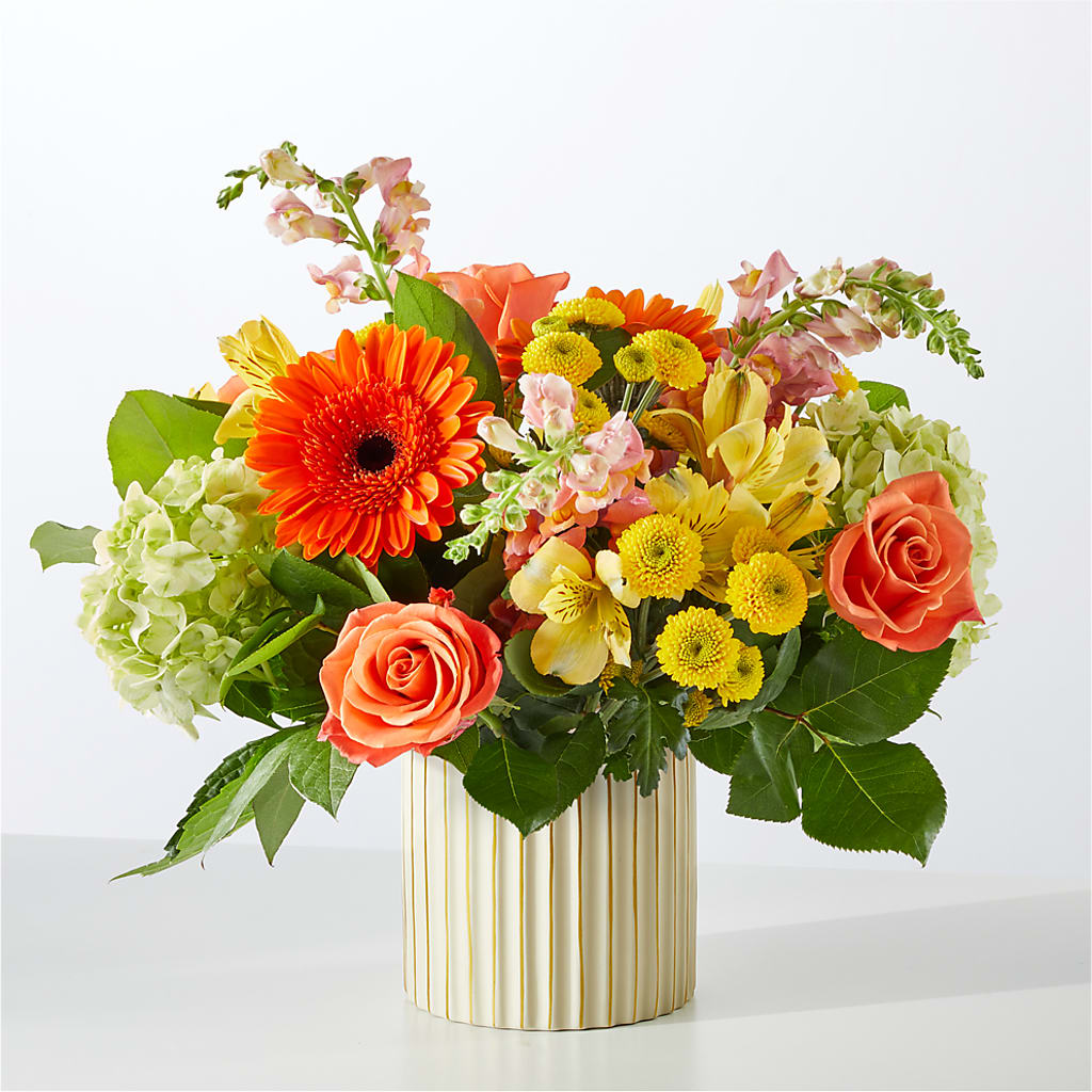 Autumn Sunshine Bouquet with Ivory Vase –  Flowers By Marianne, Hampton Falls NH