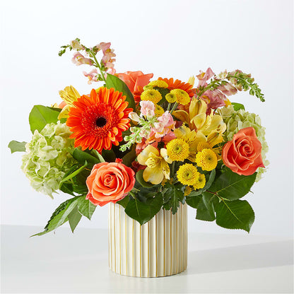 Autumn Sunshine Bouquet with Ivory Vase –  Flowers By Marianne, Hampton Falls NH